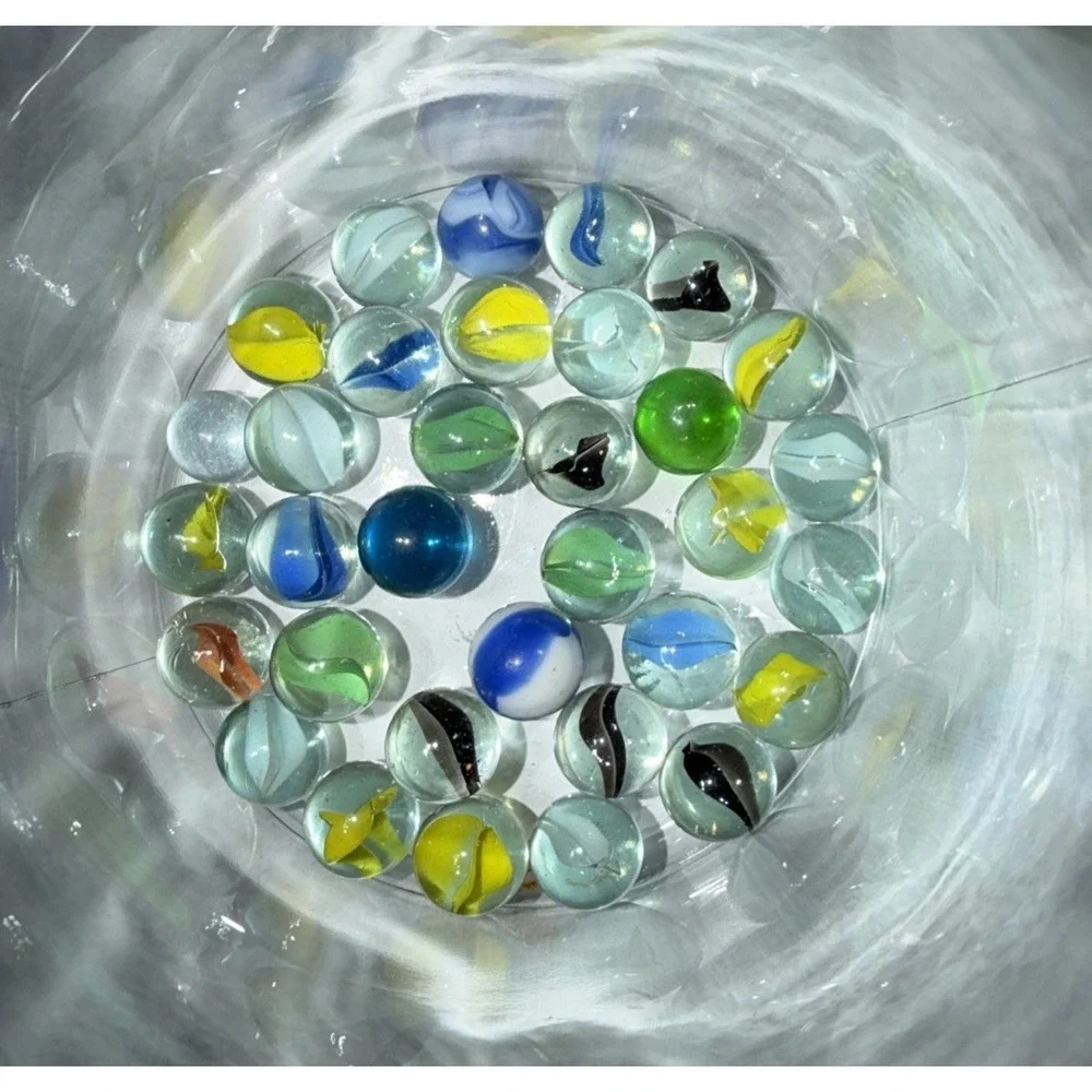 Vintage Glass Marble Lot 33 Mixed Cat's Eye Swirl Shooter Marbles Retro Toy